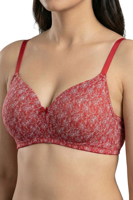 Zivame Padded Non Wired 3/4th Coverage Tshirt Bra - Red Flowy Floral — image 5